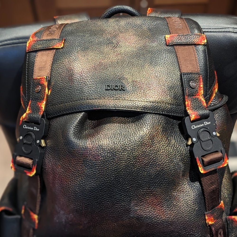 NWT AUTH HIT THE ROAD MENS BACKPACK CACTUS JACK X DIOR LEATHER LARGE DEADSTOCK - Picture 9 of 16